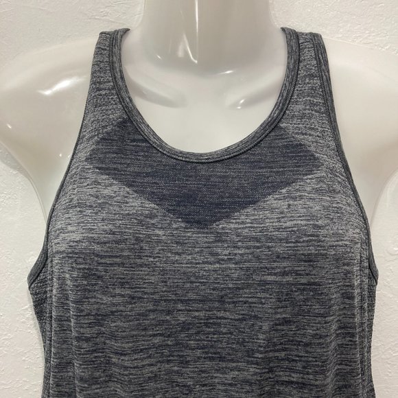 Athleta Finish Fast Racerback Tank Top Heather Gray Ruched sides Logo Athletic M - Picture 3 of 10
